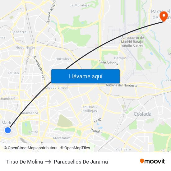 Tirso De Molina to Paracuellos De Jarama map