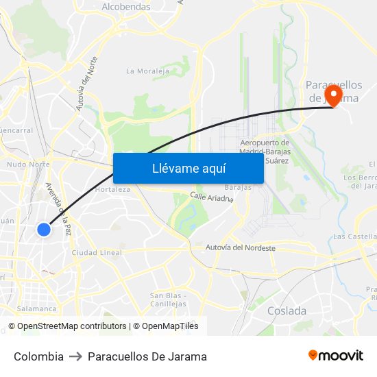 Colombia to Paracuellos De Jarama map