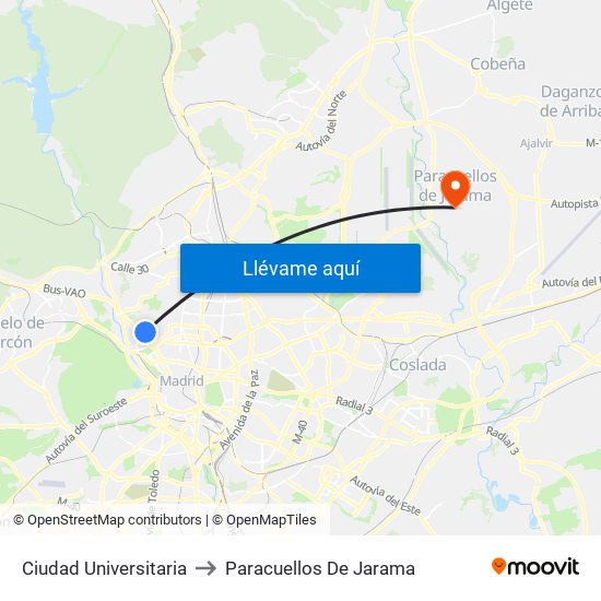 Ciudad Universitaria to Paracuellos De Jarama map
