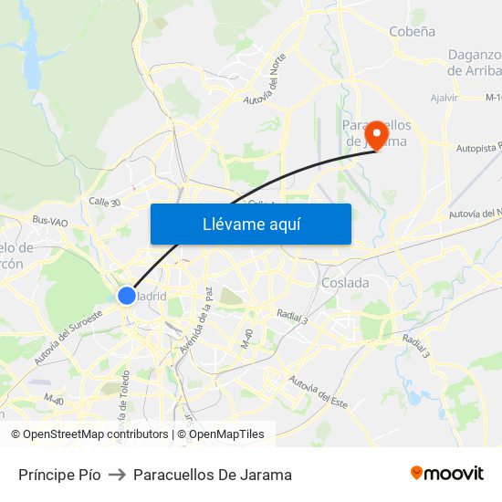 Príncipe Pío to Paracuellos De Jarama map