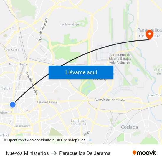 Nuevos Ministerios to Paracuellos De Jarama map