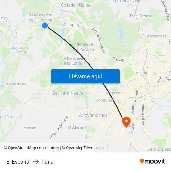 El Escorial to Parla map