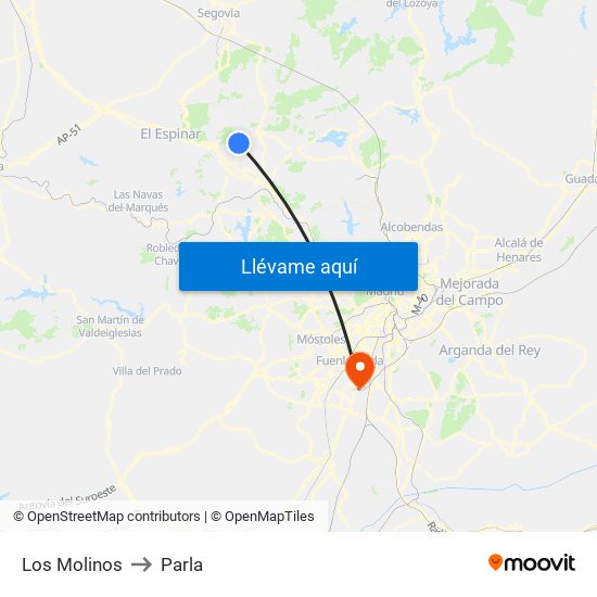 Los Molinos to Parla map