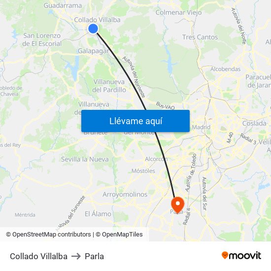 Collado Villalba to Parla map