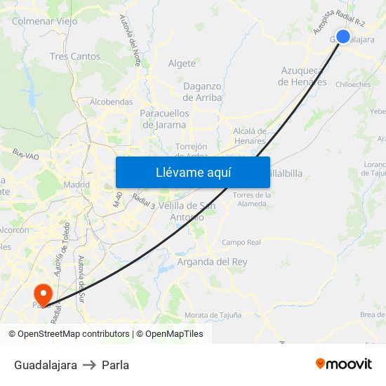 Guadalajara to Parla map