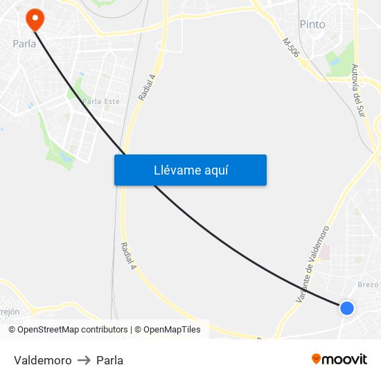 Valdemoro to Parla map