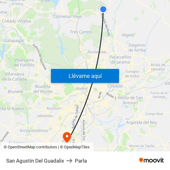 San Agustín Del Guadalix to Parla map