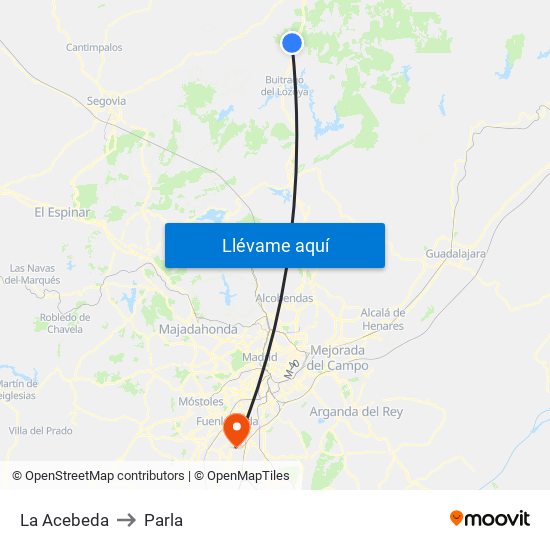 La Acebeda to Parla map