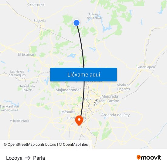 Lozoya to Parla map