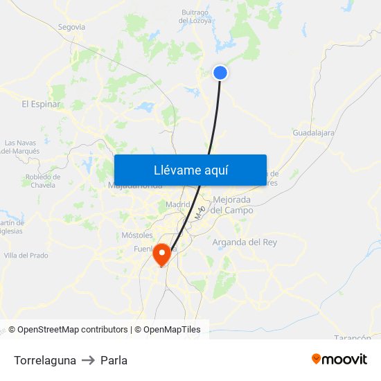 Torrelaguna to Parla map