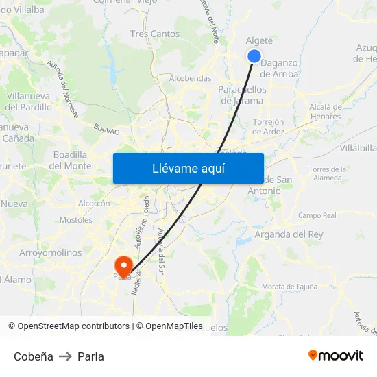 Cobeña to Parla map