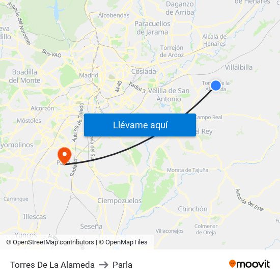 Torres De La Alameda to Parla map
