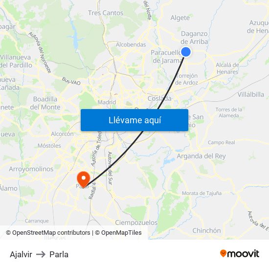 Ajalvir to Parla map