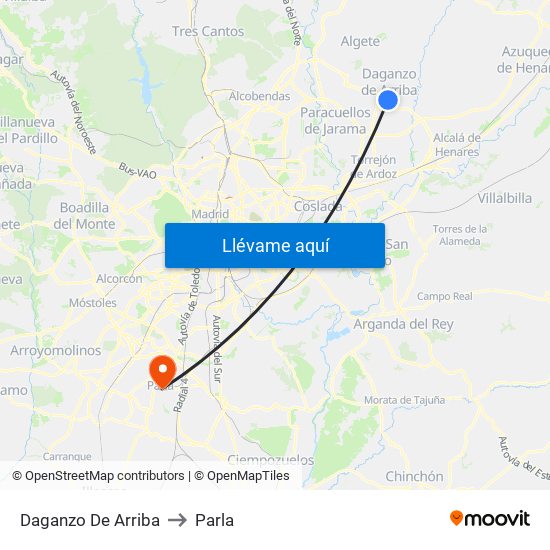 Daganzo De Arriba to Parla map