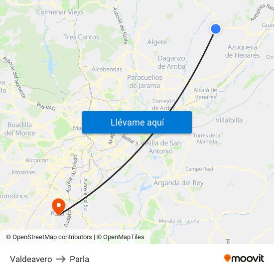 Valdeavero to Parla map