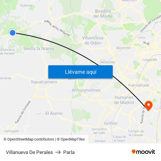 Villanueva De Perales to Parla map