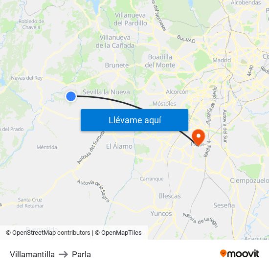 Villamantilla to Parla map
