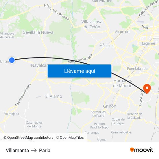 Villamanta to Parla map