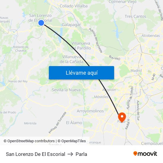 San Lorenzo De El Escorial to Parla map