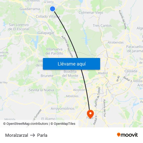 Moralzarzal to Parla map