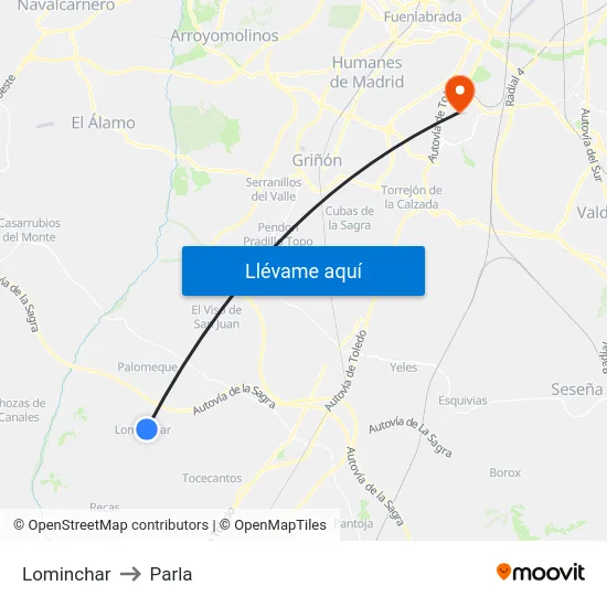 Lominchar to Parla map