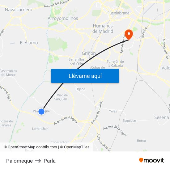 Palomeque to Parla map