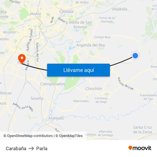 Carabaña to Parla map