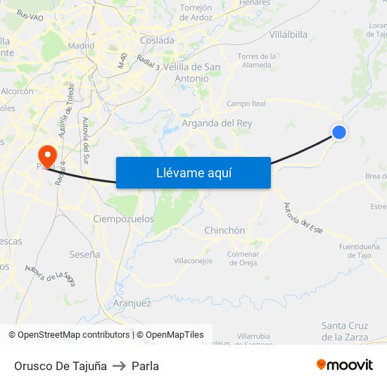 Orusco De Tajuña to Parla map
