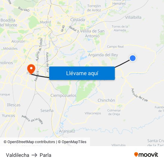 Valdilecha to Parla map
