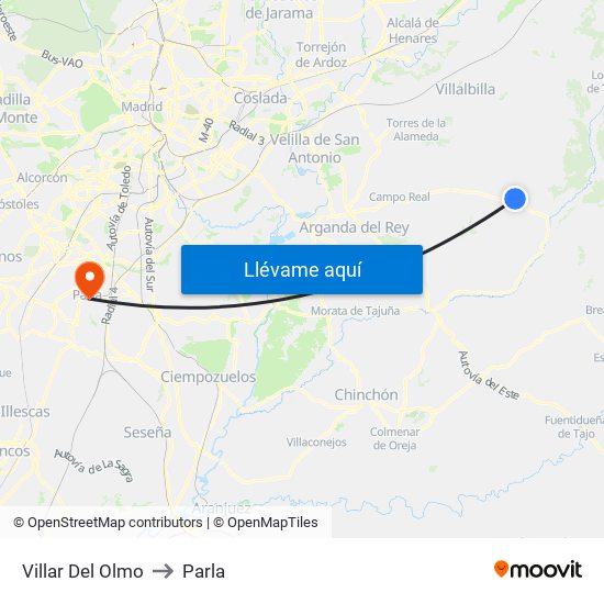 Villar Del Olmo to Parla map
