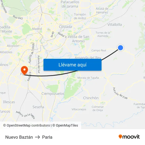 Nuevo Baztán to Parla map