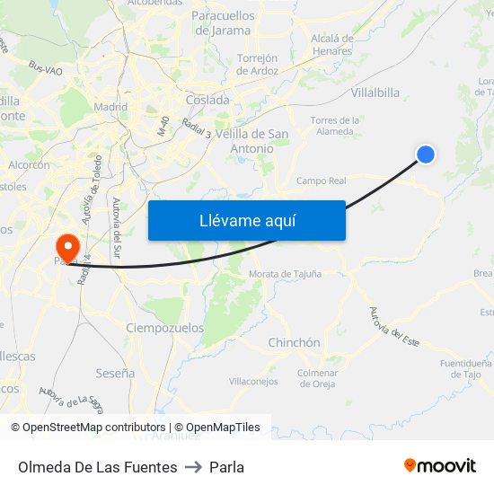 Olmeda De Las Fuentes to Parla map