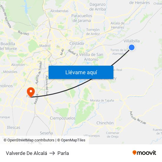 Valverde De Alcalá to Parla map
