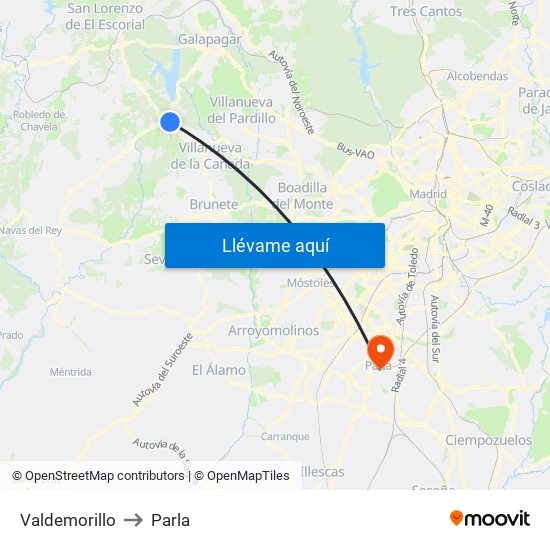 Valdemorillo to Parla map