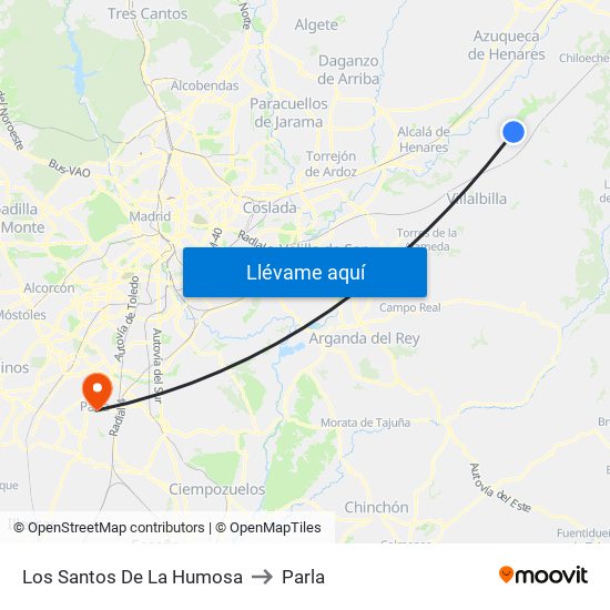 Los Santos De La Humosa to Parla map