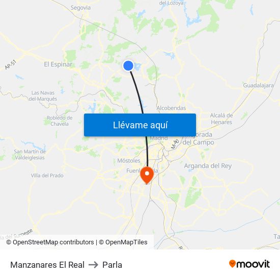 Manzanares El Real to Parla map