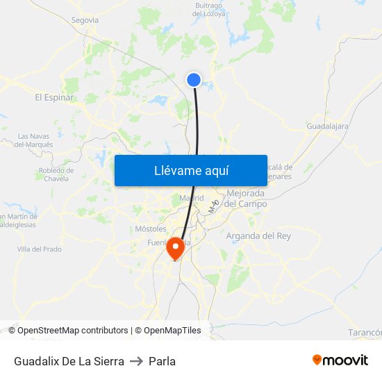 Guadalix De La Sierra to Parla map