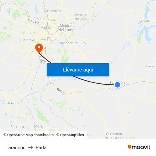 Tarancón to Parla map