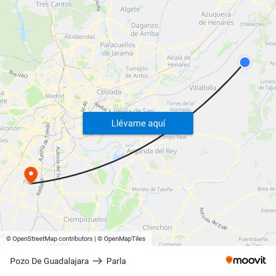 Pozo De Guadalajara to Parla map