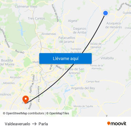 Valdeaveruelo to Parla map