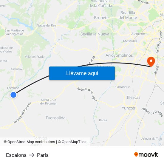 Escalona to Parla map