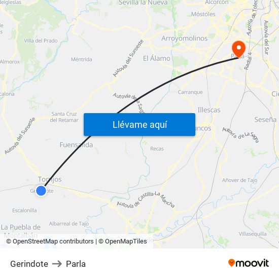 Gerindote to Parla map
