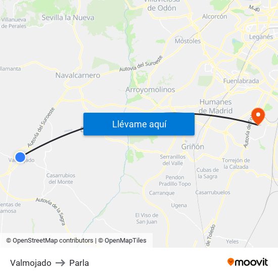 Valmojado to Parla map