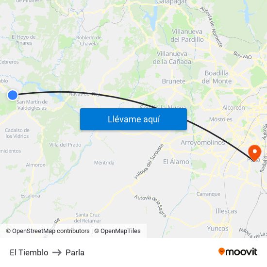 El Tiemblo to Parla map