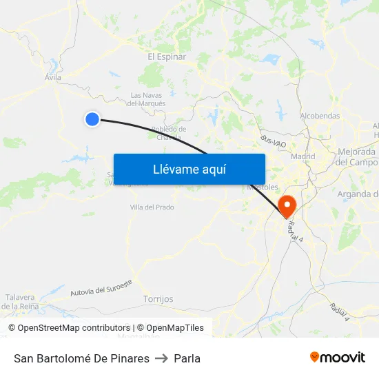 San Bartolomé De Pinares to Parla map