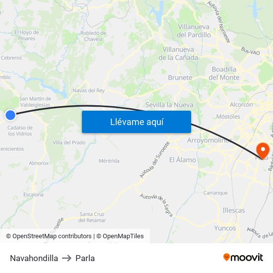 Navahondilla to Parla map
