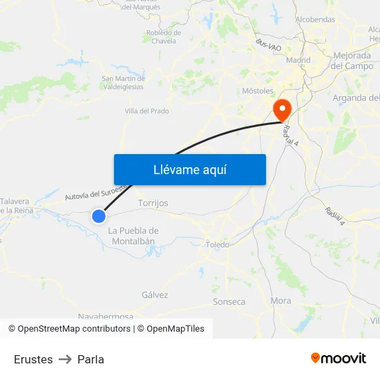 Erustes to Parla map