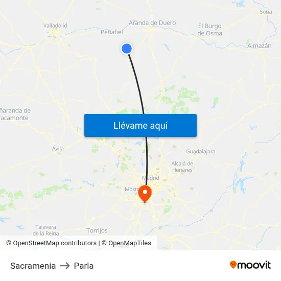 Sacramenia to Parla map
