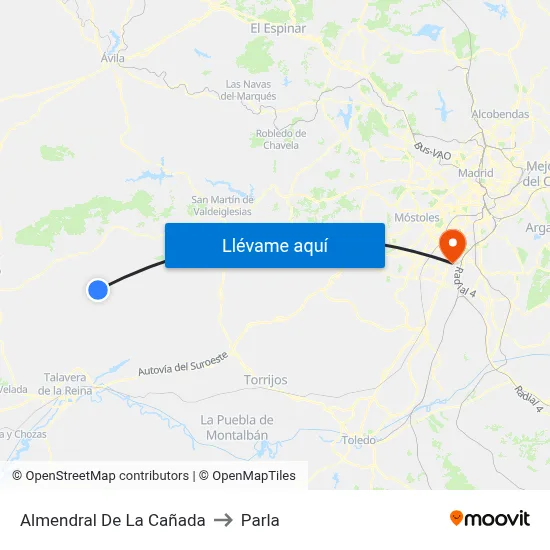 Almendral De La Cañada to Parla map
