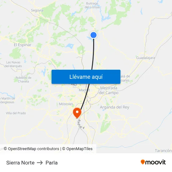 Sierra Norte to Parla map